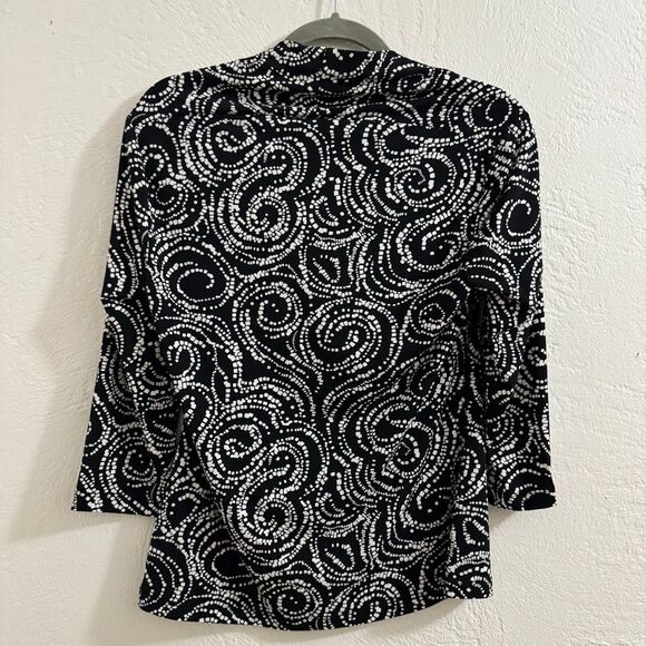 Worthington Stretch Black & White Swirl Square Neck Blouse M - Picture 4 of 4